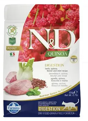 Farmina N&D Quinoa Cat Grain Free Digestion Lamb сухой беззерновой корм для взрослых кошек для поддержки пищеварения с ягненком и киноа
