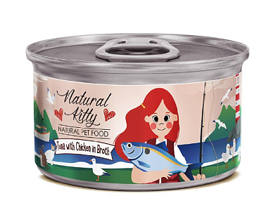 PETTRIC Natural Kitty консервы для взрослых кошек тунец с курицей в бульоне