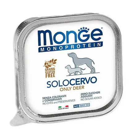 Купить monge dog monoprotein solo влажный корм для взрослых собак из оленины (ламистер)