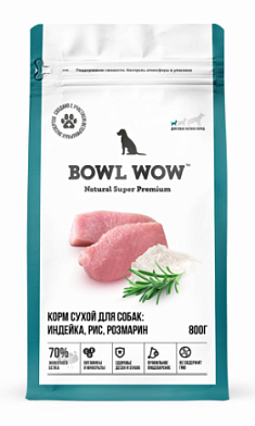 BOWL WOW сухой корм для взрослых собак мелких пород с индейкой, рисом и добавлением розмарина
