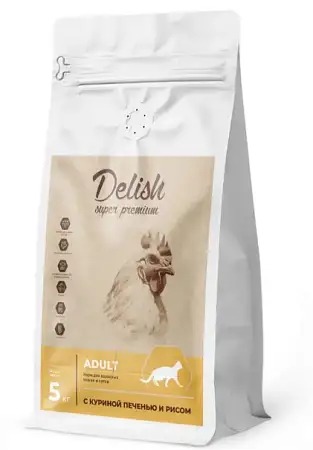 Купить delish super premium Сухой корм для взрослых кошек с куриной печенью и рисом