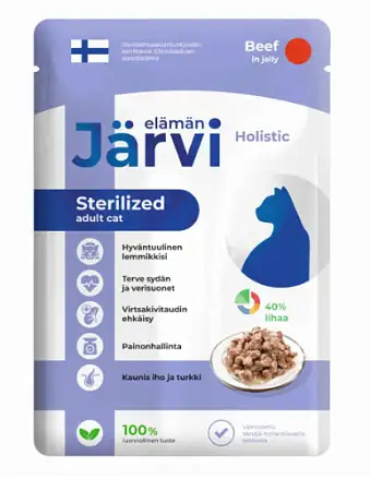 Купить jarvi влажный корм для стерилизованных кошек с говядиной кусочки в желе (пауч)