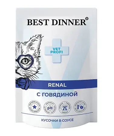 Купить best dinner exclusive vet profi renal влажный корм для кошек кусочки в соусе с говядиной (пауч)