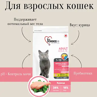 1st Choice Vitality Сухой корм для взрослых домашних кошек (с курицей)