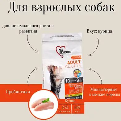 1st Choice Adult Toy & Small Breeds сухой корм для взрослых собак декоративных и мелких пород с курицей