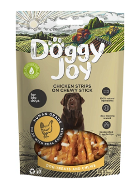 DOGGY JOY лакомство для собак крупных пород, куриные полоски на жевательной палочке