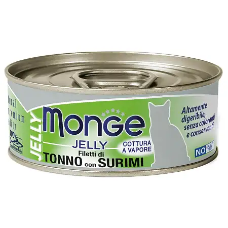 Купить monge jelly консервы для взрослых кошек с желтоперым тунцом и сурими
