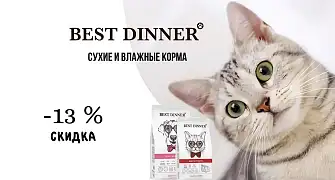 Скидка на сухой и влажный корм Best Dinner 13%