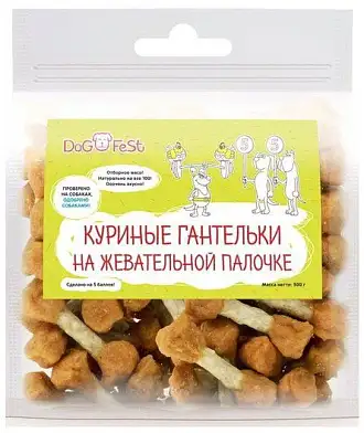 Dog Fest лакомство для собак Куриные гантельки на жевательной палочке