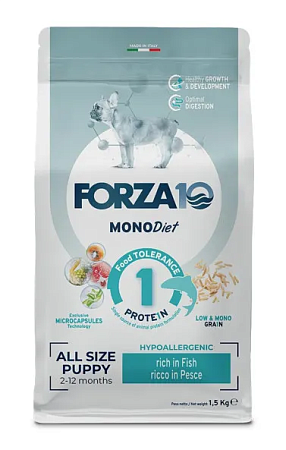 Купить forza10 monodiet puppy all size pesce сухой корм для щенков и собак всех пород в период беременности и лактации, при аллергии, с рыбой