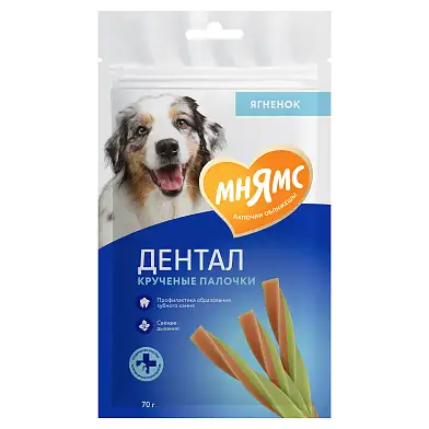 Мнямс DENTAL лакомство для собак Крученые палочки с ягненком и мятой