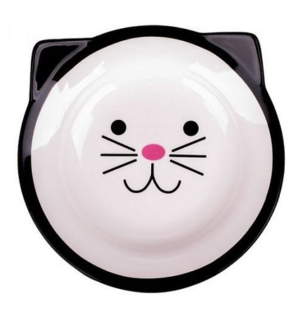 Купить №1 миска для кошек, керамическая, черная, Мордочка кошки