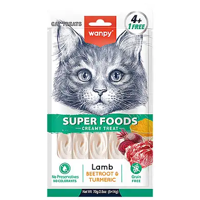 Wanpy Cat Лакомство для кошек «нежное пюре» из ягненка со свеклой и куркумой