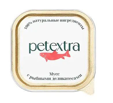 PETEXTRA влажный корм для взрослых кошек мусс с рыбными деликатесами (ламистер)