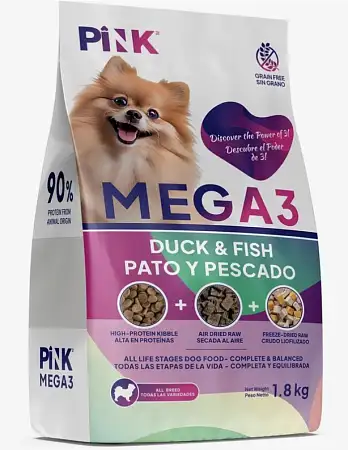 Купить pink mega 3 сухой корм для собак всех пород, с уткой и лососем, 3 гранулы