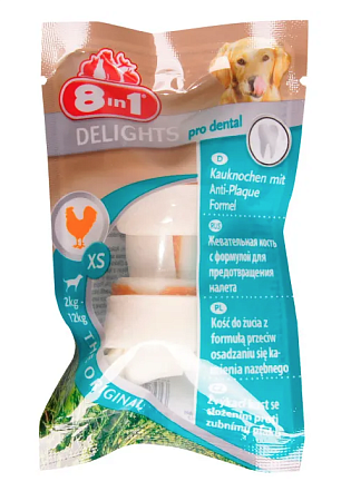 Купить 8in1 dental delights xs лакомство для собак мелких пород косточка с куриным мясом и минералами