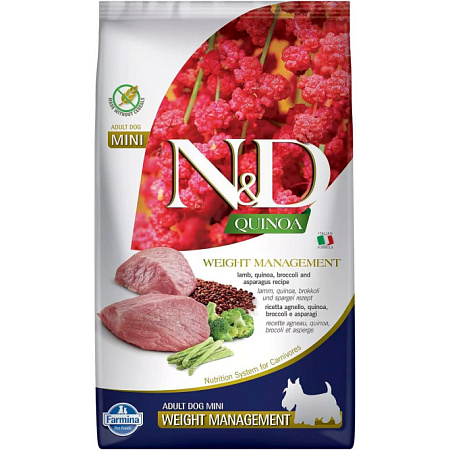 Купить farmina n&d dog gf quinoa weight management lamb mini сухой корм для взрослых собак мелких пород с избыточным весом, с ягненком и киноа