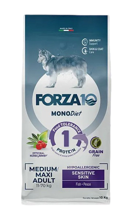Купить forza10 monodiet sensitive skin medium & large adult сухой беззерновой, гипоаллергенный корм для взрослых собак средних и крупных пород при чувствительной коже, с рыбой