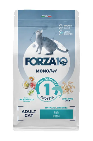 Купить forza10 monodiet pesce сухой монобелковый корм для взрослых кошек при аллергии и повышенной чувствительности к животным белкам, из океанической рыбы