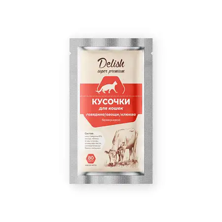 Купить delish super premium влажный корм кусочки с говядиной, овощами и клюквой (пауч)