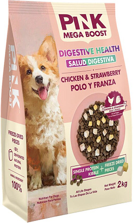 Купить pink mega boost "digestive" сухой корм для собак всех возрастов, для чувствительного пищеварения, Курица с клубникой, 2 гранулы
