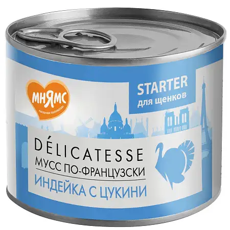Купить Мнямс консервы паштет из индейки с цукини для щенков до 4 месяцев "Мусс по-французски"