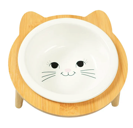 Купить mr.kranch bamboo миска керамическая для кошек на бамбуковой подставке, белая