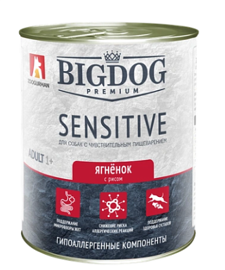 Зоогурман консервы для собак "Big dog Premium Sensitive" с чувствительным пищеварением с ягненком и рисом