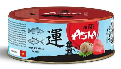 Prime Asia влажный корм для взрослых кошек тунец с сибасом в желе (банка)