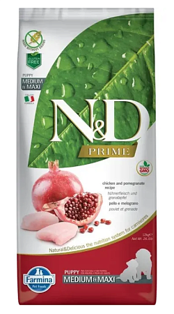 Купить farmina n&d prime puppy chicken & pomegranate medium & maxi сухой беззерновой корм для щенков средних и крупных пород с курицей и гранатом