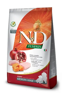 Farmina N&D Pumpkin Dog Chicken & Pomegranate Puppy Medium & Maxi сухой беззерновой корм для щенков средних и крупных пород с курицей, гранатом и тыквой