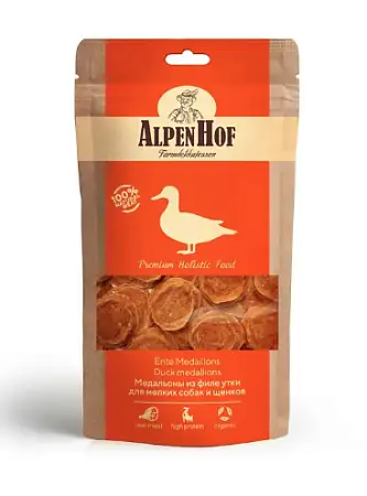 Купить alpenhof лакомство для мелких собак и щенков Медальоны из филе утки