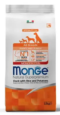 Monge Dog Speciality Line Monoprotein сухой корм для щенков с уткой, рисом и картофелем