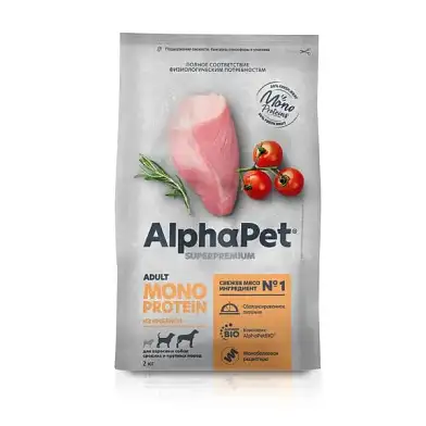 AlphaPet Superpremium Monoprotein сухой корм для взрослых собак средних и крупных пород с индейкой