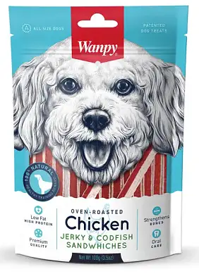 Wanpy Dog лакомство для собак курица с треской в форме сэндвича