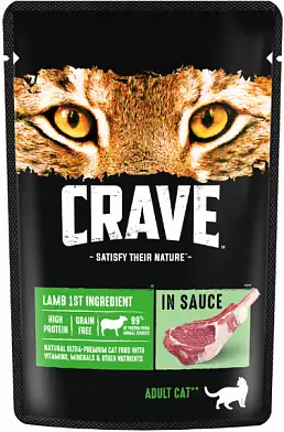 Crave влажный корм для взрослых кошек с ягненком в соусе (пауч)