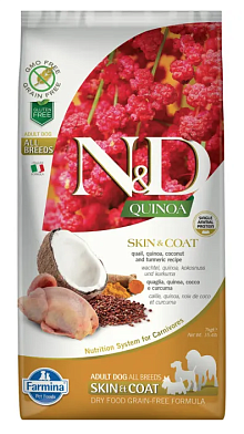 Farmina N&D Quinoa Dog Grain Free Skin & Coat Quail сухой беззерновой корм для взрослых собак для кожи и шерсти с перепелом и киноа
