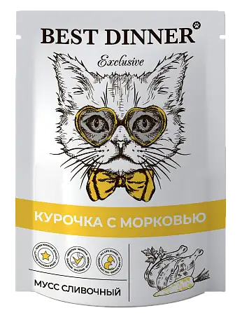 Купить best dinner exclusive влажный корм для кошек и котят. Мусс сливочный с курочкой и морковью (пауч)