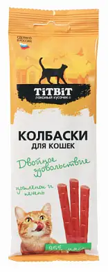 TiTBiT лакомство для кошек Колбаски Двойное удовольствие с цыпленком и печенью