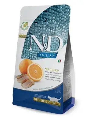 Farmina N&D Ocean Cat Herring And Orange Neutered Adult сухой беззерновой корм для стерилизованных кошек с сельдью и апельсином