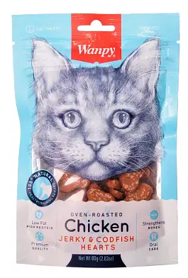 Wanpy Cat Лакомство для кошек «сердечки» из курицы с треской