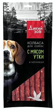 TITBIT Дикий зов лакомство для взрослых собак колбаса с мясом утки и черникой