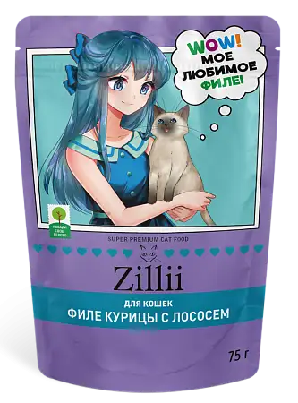 Купить zilli влажный корм для взрослых и стерилизованных кошек, курица с лососем в желе (пауч)