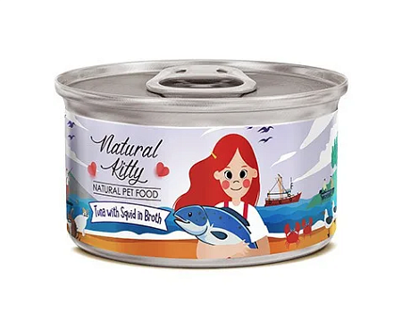 Купить pettric natural kitty консервы для взрослых кошек тунец с кальмаром в бульоне