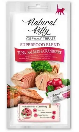 Купить pettric natural kitty Лакомства для кошек крем-суп для кошек тунец, лосось и клюква