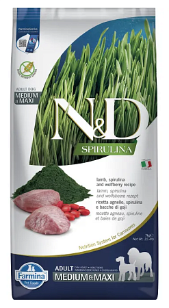 Купить farmina n&d dog spirulina lamb & wolfberry adult medium&maxi сухой корм для взрослых собак средних и крупных пород, с ягненком и ягодами годжи