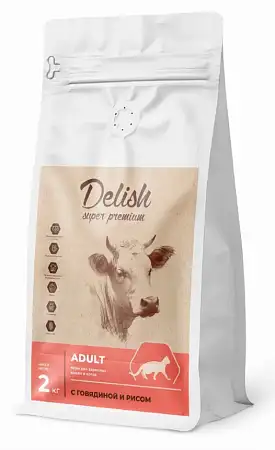 Купить delish super premium Сухой корм для взрослых кошек с говядиной и рисом