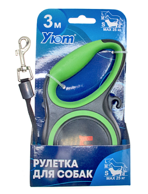 Уют рулетка для собак, ремень, зеленая