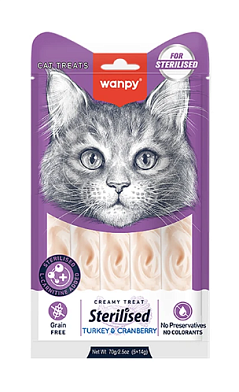 Wanpy Cat Лакомство для стерилизованных кошек «нежное пюре» из тунца с клюквой