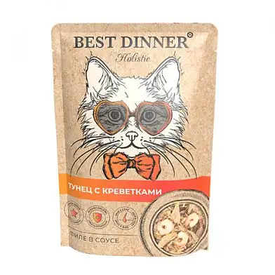 Best Dinner Holistic влажный корм для кошек с тунцом и креветками в соусе (пауч)